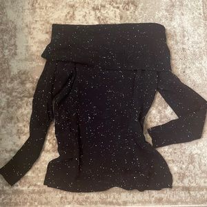 Dark navy loft sweater. Can be worn on and off the shoulder.